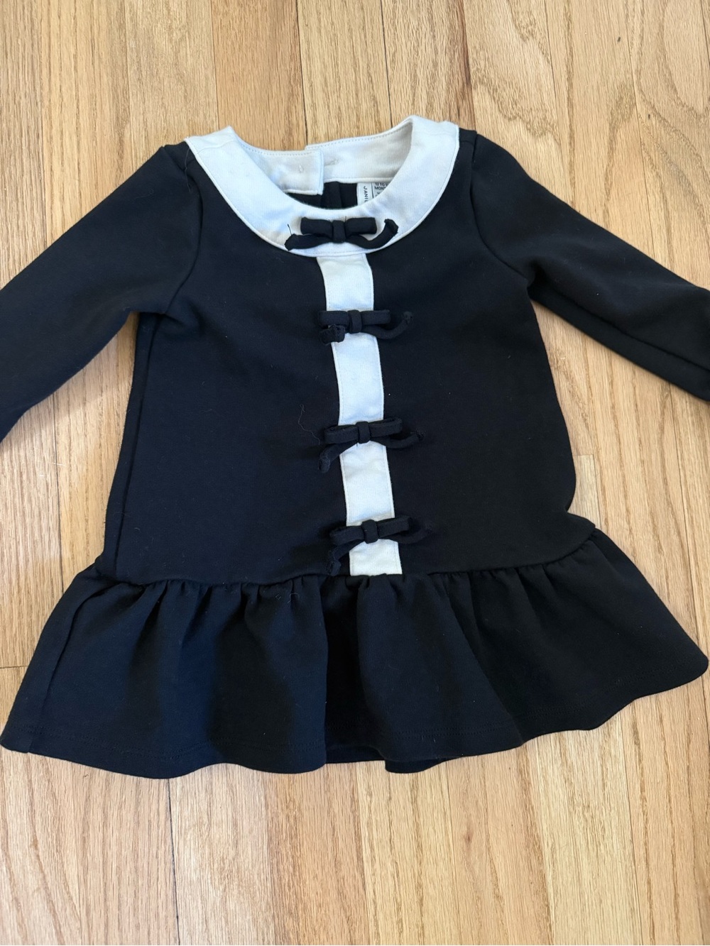 Janie and Jack Black Dress with White Trim and Bows